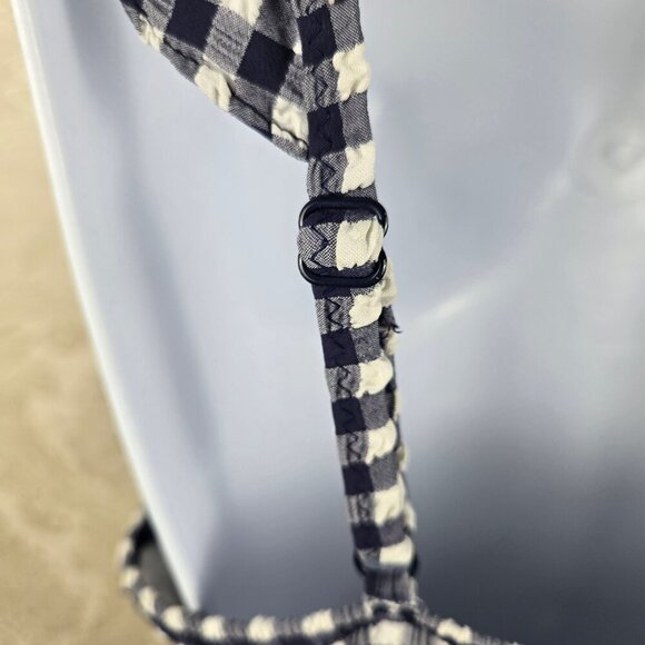J Crew Size 8 Blue White Gingham Check One Piece Swimsuit Adj Ruffle Straps - Picture 7 of 13